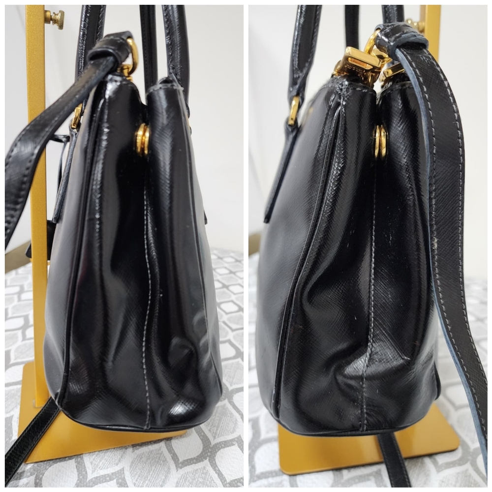 Prada Saffiano Patent Leather Galleria Double Zip Small Tote Black - Picture 8 of 16
